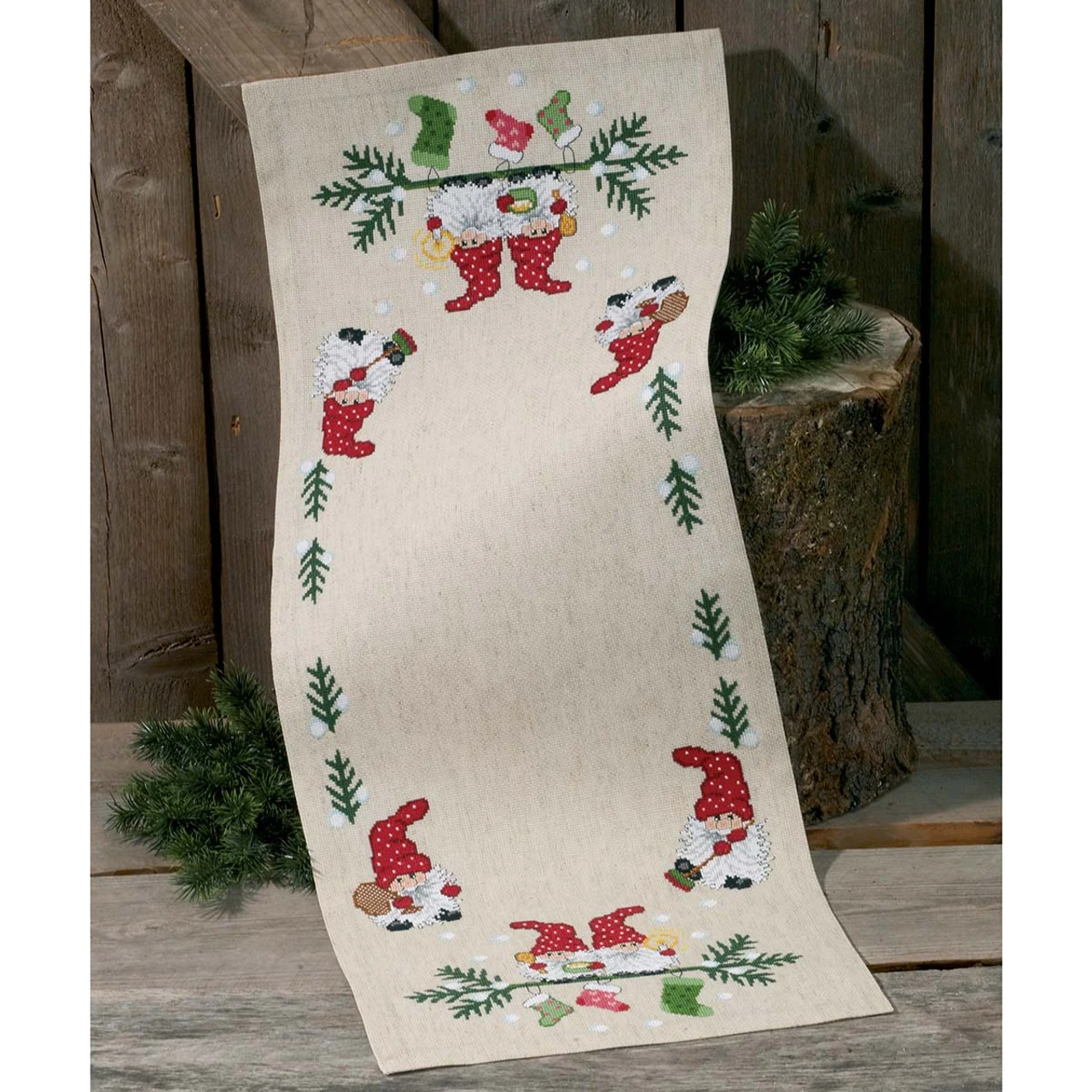 Permin Elf & Stockings Table Runner Counted Cross-Stitch Kit