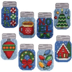 Herrschners Christmas Icon Mason Jar Ornaments Plastic Canvas Kit